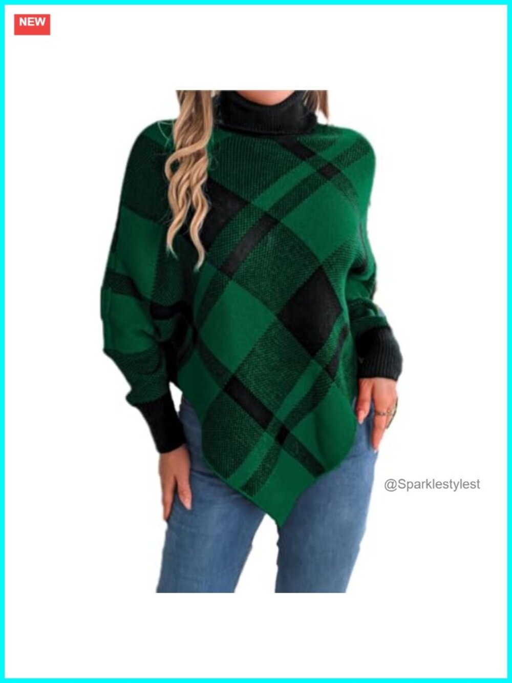 Turtleneck Poncho Sweater Long Sleeve Cape Pullover 100% Acrylic